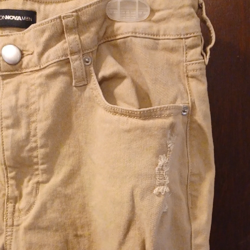 Fashion Nova Men Khaki Distressed Skinny Jeans Size 34